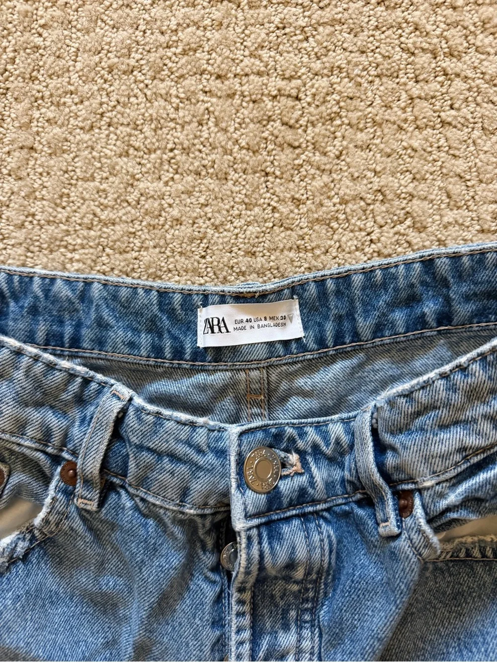 Zara Light Blue Frayed-Hem Denim Shorts